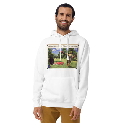 Jeesus Nasarettilainen viskoo fribaa Unisex Hoodie